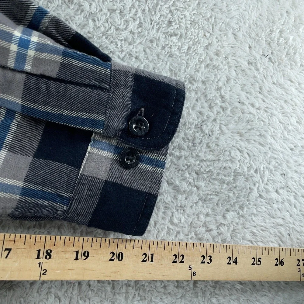 L.L. Bean Fleece Lined Flannel‎ Shirt Jacket XL Traditional Fit Blue Gray Plaid